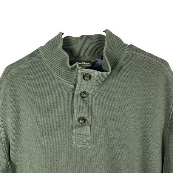 Eddie Bauer Quarter Button Pullover Casual Sweater, Moss Green, Size Large - Picture 3 of 12